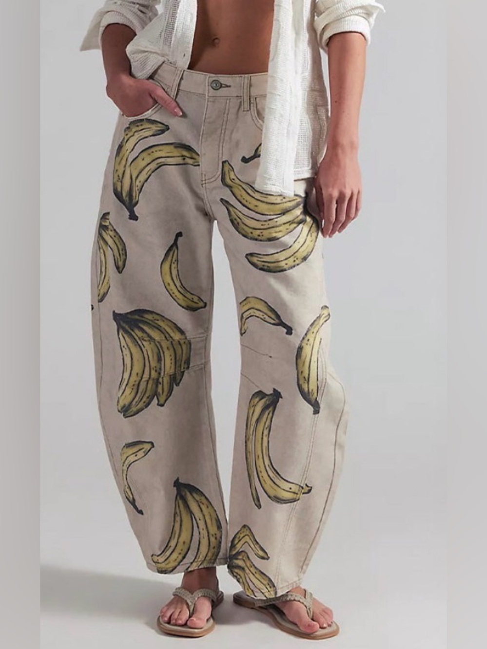 Free People We the Free Good Luck Printed Barrel Jeans